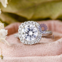 Round Cut Moissanite Halo Wedding & Engagement Ring For Women