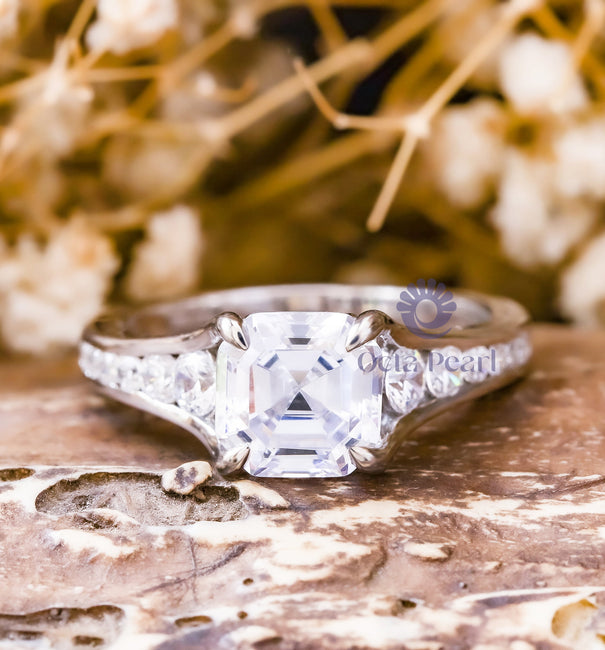 Asscher Or Round Cut Moissanite Channel Setting Wedding Ring For Women alternate