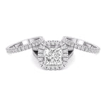 Princess Cut Moissanite Halo Split Shank Three Piece Wedding Bridal Ring Set