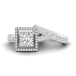 Round And Princess Cut CZ Stone Double Square Halo Channel Setting Wedding Ring Set