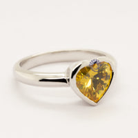 Yellow Heart Cut Bezel Set CZ Stone Anniversary Gift Ring For Wife (4/2 TCW)