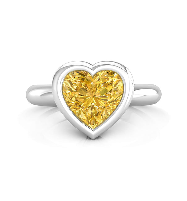 Yellow Heart Cut Bezel Set CZ Stone Anniversary Gift Ring For Wife