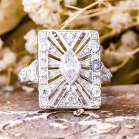 Round Cut CZ Stone Edwardian Art Deco Dinner Ring For Engagement