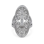 Round Cut Moissanite Milgrain Art Deco Edwardian Long Finger Ring