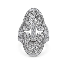 Round Cut Moissanite Milgrain Art Deco Edwardian Long Finger Ring