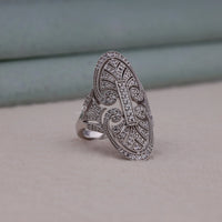 Round Cut Moissanite Milgrain Art Deco Edwardian Long Finger Ring