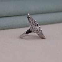 Round Cut Moissanite Milgrain Art Deco Edwardian Long Finger Ring
