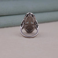 Round Cut Moissanite Milgrain Art Deco Edwardian Long Finger Ring