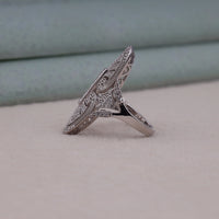 Round Cut Moissanite Milgrain Art Deco Edwardian Long Finger Ring