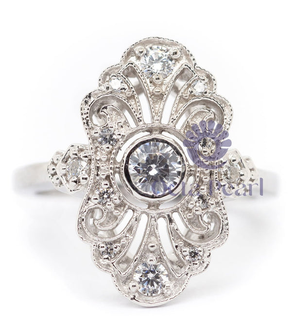 Navette Round Moissanite wedding Ring