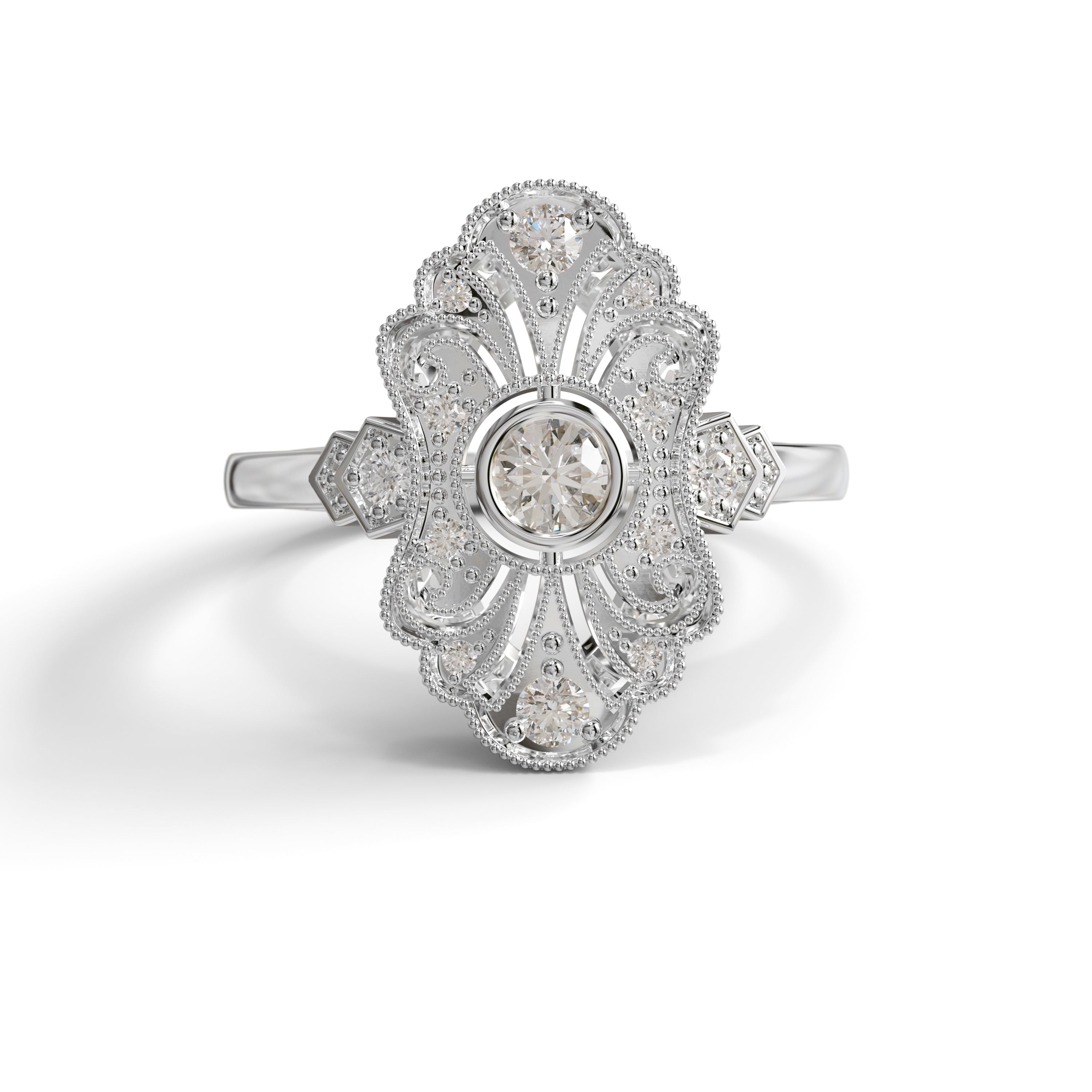 Navette Round Moissanite wedding Ring