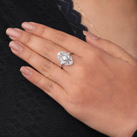 Silver ring with a diamond on a hand against a black lace background,  Moissanite Bridal Ring, Ethical Moissanite Jewelry, Moissanite Anniversary Ring