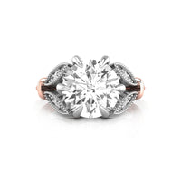 Edwardian Style Round Cut Moissanite Leaf Motif Vintage Engagement Ring