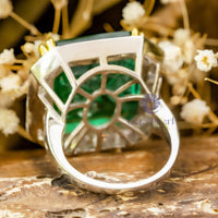 20 MM Green Asscher Cut CZ Stone Bezel Set Halo- Split Shank Cocktail Wadding Ring