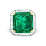 Green Asscher Cut CZ Stone Bezel Set Halo- Split Shank Cocktail Wadding Ring