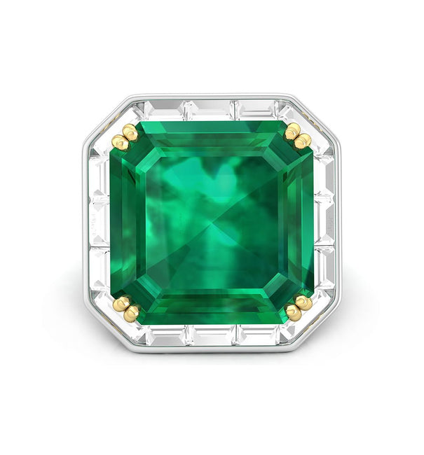 Green Asscher Cut CZ Stone Bezel Set Halo- Split Shank Cocktail Wadding Ring