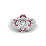 Baguette Pink CZ Stone Bezel Set Floral Motif Vintage Engagement Ring