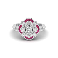 3.20 MM Round & Baguette Pink CZ Stone Bezel Set Floral Motif Vintage Engagement Ring