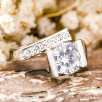 Hidden Halo Wedding Engagement Ring In Radiant Cut Moissanite