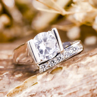 Hidden Halo Wedding Engagement Ring In Radiant Cut Moissanite