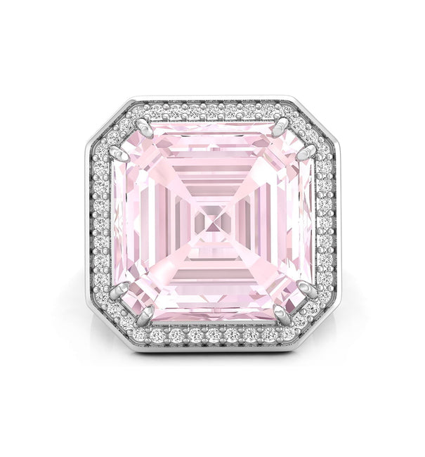 Pink Asscher Cut CZ Stone Halo- Split Shank Wedding Anniversary Gift Ring For Women