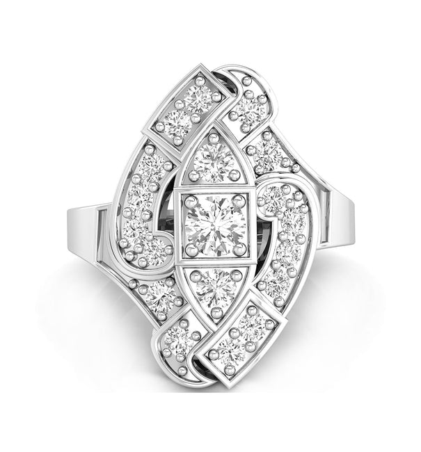 Round Cut Moissanite Vintage Art Deco Filigree Style Navette Women's Ring For Engagement