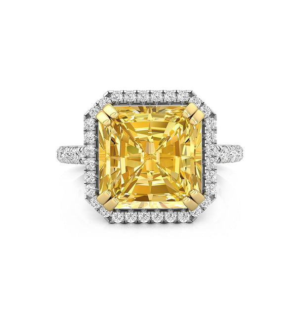 Yellow Asscher Cut Or Round Cut CZ Stone Halo Wedding Engagement Ring