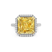 Yellow Asscher Cut Or Round Cut CZ Stone Halo Wedding Engagement Ring