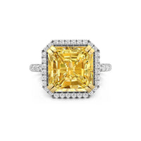Yellow Asscher Cut Or Round Cut CZ Stone Halo Wedding Engagement Ring ( 6 4/9 TCW)