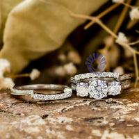 Women's Round Cut Moissanite  Three Stone Three Piece Bridal Ring Set