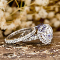 Pear Cut Moissanite Halo Wedding Bridal Ring Set For Women