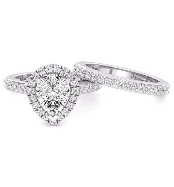 Pear Cut Moissanite Halo Wedding Bridal Ring Set For Women