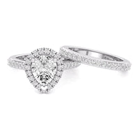 Pear Cut Moissanite Halo Wedding Bridal Ring Set For Women