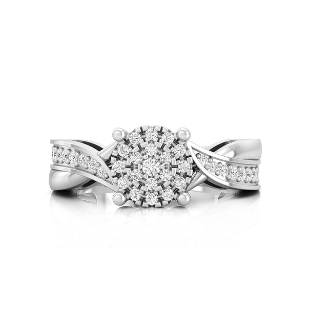 Round Cut Moissanite Pave Set Cluster Halo-Twisted Shank Ring For Christmas Gift