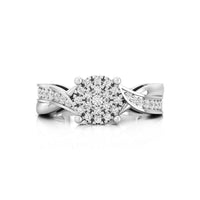 Round Cut Moissanite Pave Set Cluster Halo-Twisted Shank Ring For Christmas Gift (1/4 TCW)