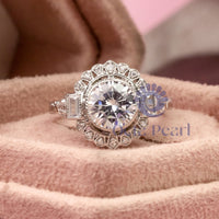 Round & Baguette Cut CZ Stone Bezel Set Art Deco Vintage Wedding Ring