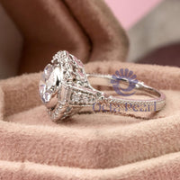 Round & Baguette Cut CZ Stone Bezel Set Art Deco Vintage Wedding Ring