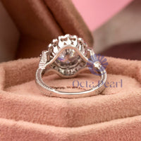 Round & Baguette Cut CZ Stone Bezel Set Art Deco Vintage Wedding Ring