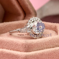 Round & Baguette Cut CZ Stone Bezel Set Art Deco Vintage Wedding Ring