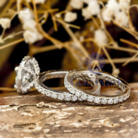 Cushion & Round Cut Moissanite Halo Wedding Engagement Ring Set