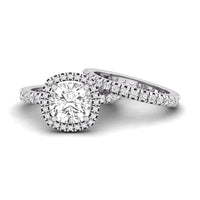 Cushion & Round Cut Moissanite Halo Wedding Engagement Ring Set