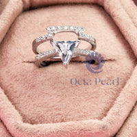 Triangle & Round Cut CZ Stone Curved Wedding Bridal Ring Set