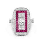 Bezel Set Round Cut Or Pink Baguette Cut CZ Stone Double Halo Art Deco Dinner Ring