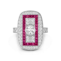 5 MM Round Cut & Pink Baguette  CZ Double Halo Art Deco Dinner Ring