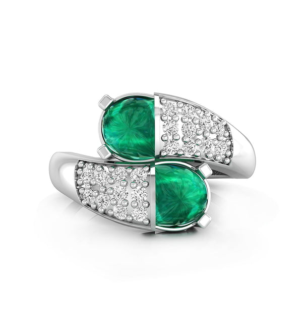 Green Emerald Or Oval & Round Cut CZ Stone Bezel Set Cocktail Party Wear Ring For Women