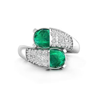 5 MM Green Fancy Cabochon With Round CZ Stone Bypass Shank Toi Et Moi Engagement Wedding Ring