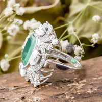 Green Emerald CZ Stone Floral Inspire Art Deco Ring