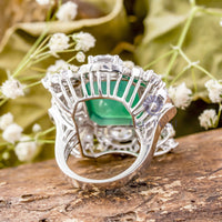 Green Emerald CZ Stone Floral Inspire Art Deco Ring