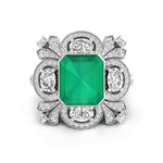 Green Emerald Or Oval & Round Cut CZ Stone Bezel Set Cocktail Party Wear Ring For Women