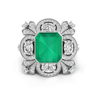 15x13 MM Green Emerald Or Oval & Round Cut CZ Stone Bezel Set Cocktail Party Wear Ring For Women